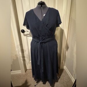 Plus size Lane Bryant Navy and White Polka Dot Midi Dress